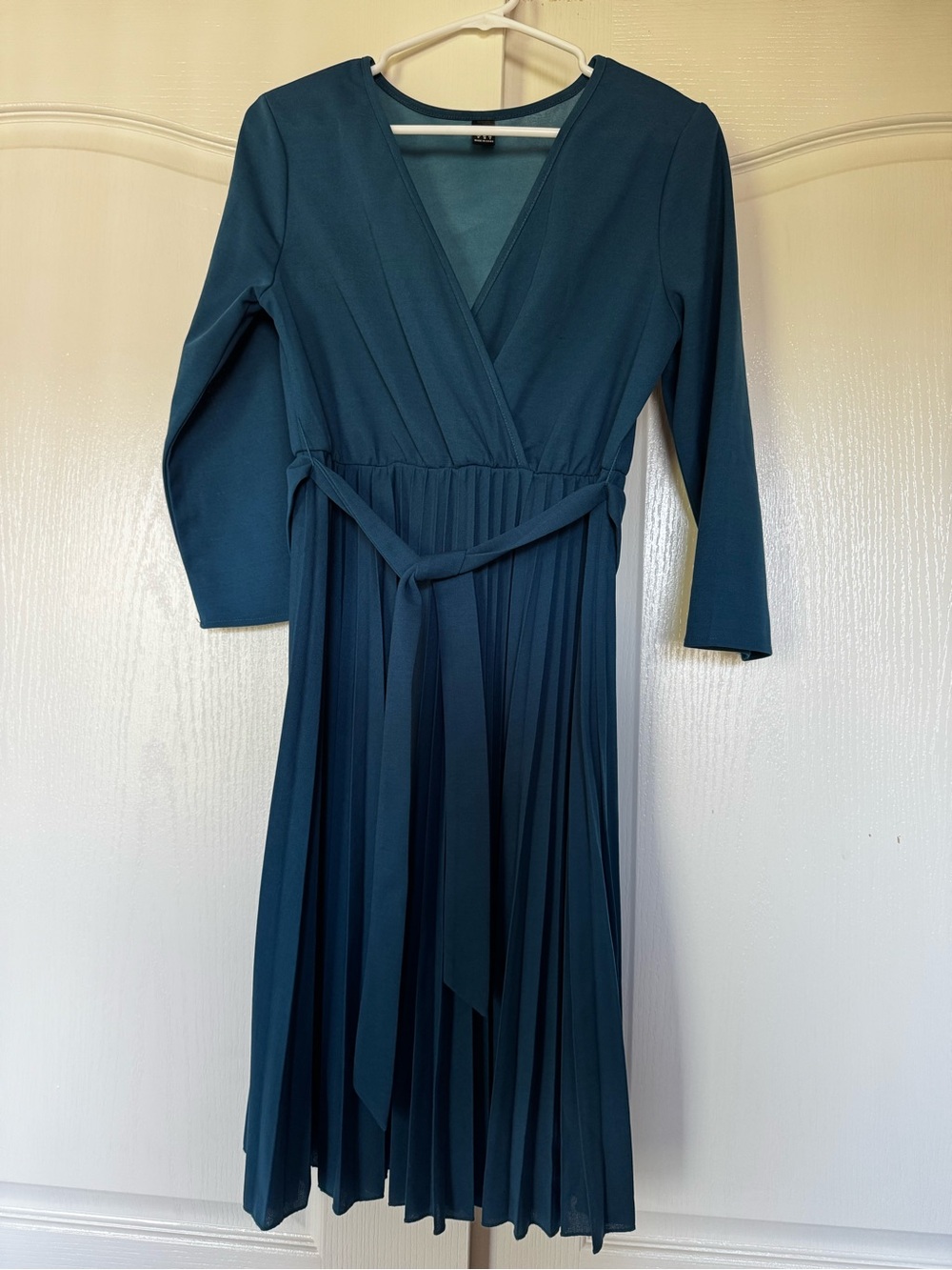 SHEIN Teal Wrap Pleated Midi Dress
